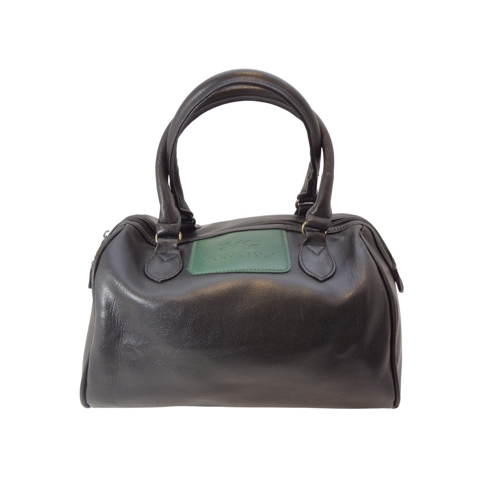 Vintage Perry Ellis America Satchel Bag Black Leather Excellent Barrel Bag